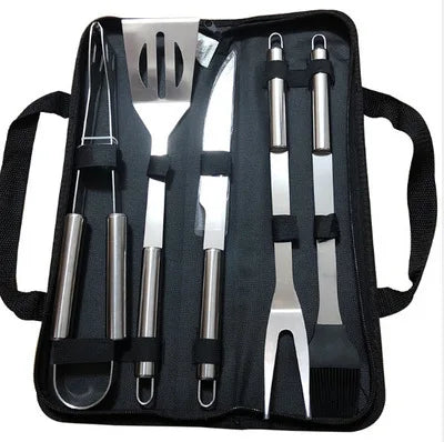 5 Piece BBQ Tool Set Stainless Steel Portable Barbecue Utensils with Storage Carry Bag for Outdoor Grilling