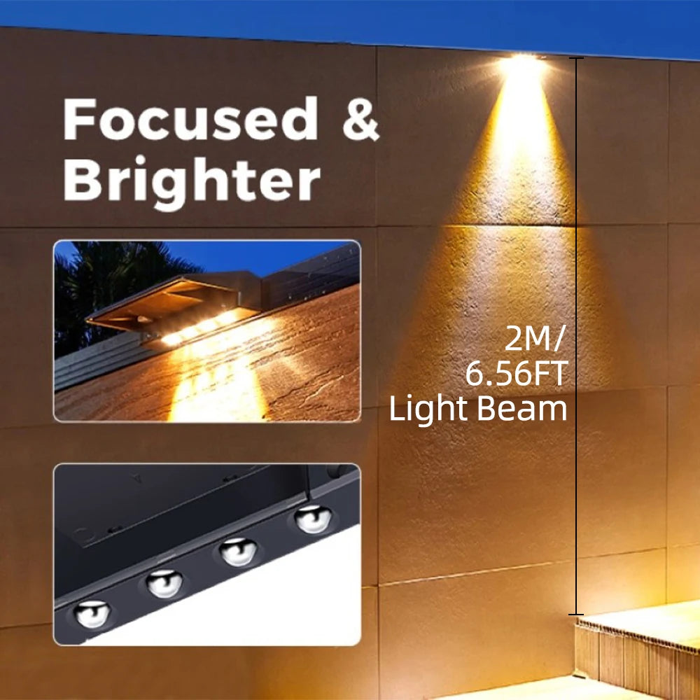2 Pack Solar LED Wall Lights Warm White Outdoor Waterproof Fence Deck Pathway Lights