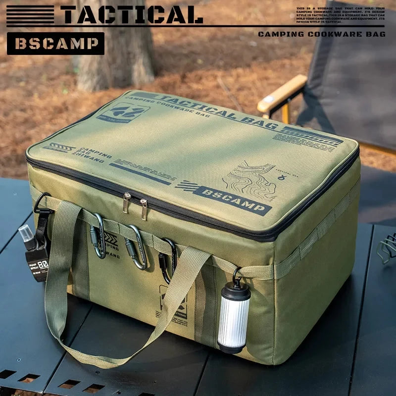 42L Portable Green Camping Storage Bag with Adjustable Dividers for Picnic and Outdoor Gear
