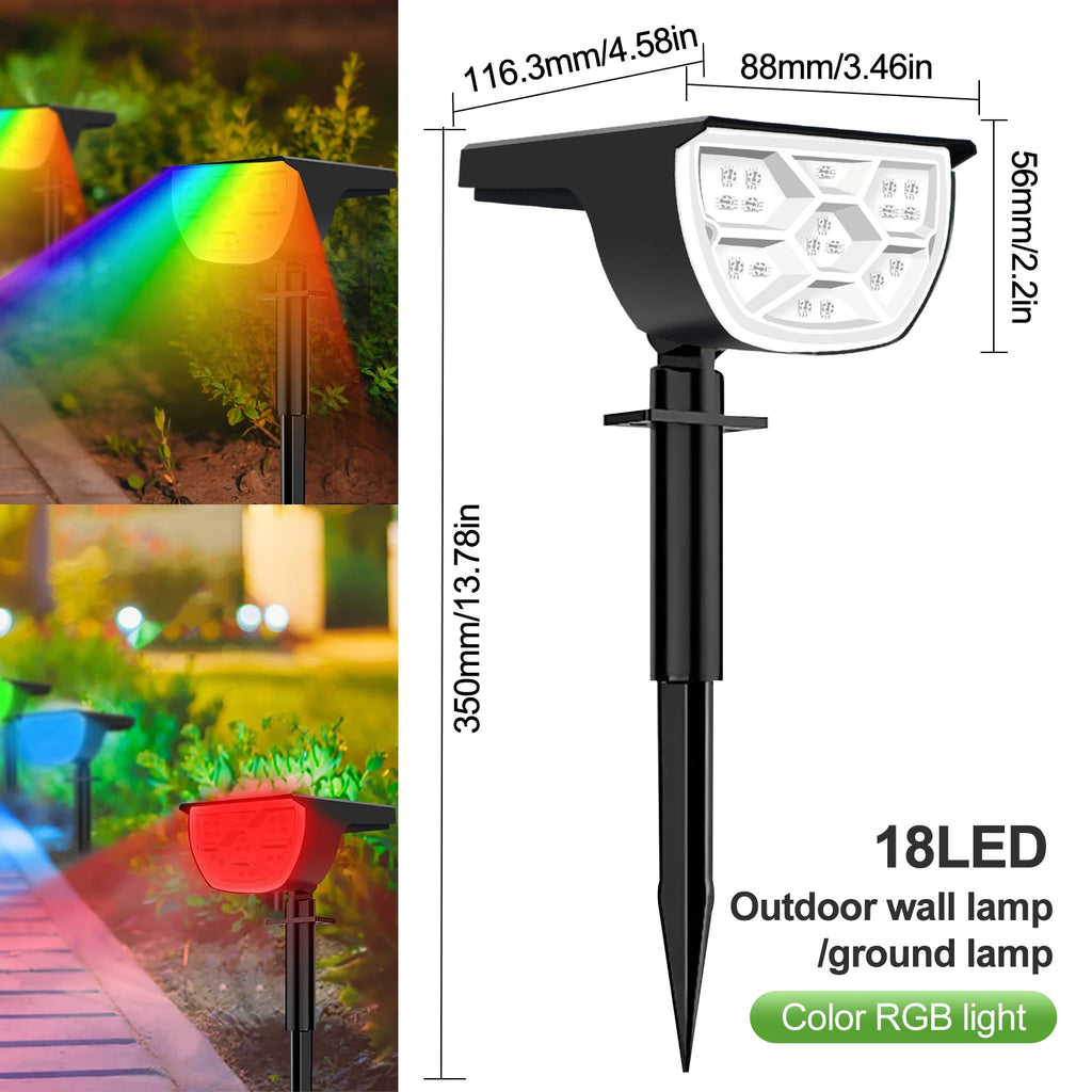18LED RGB Solar Powered Garden Pathway Light Waterproof Outdoor Landscape Lamp