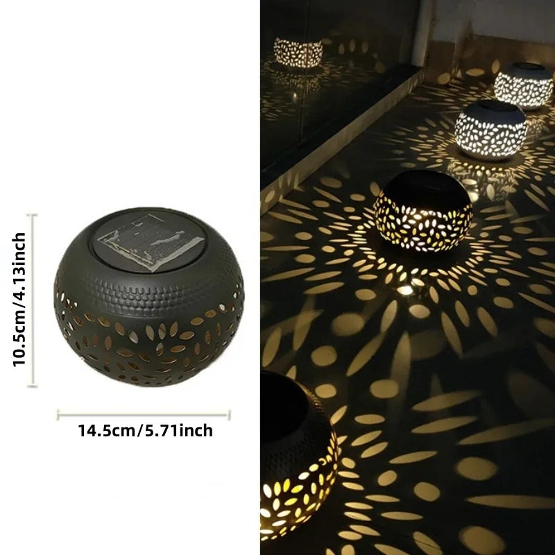 Black Solar Garden Light Decorative Hollow Pattern Outdoor LED Landscape Lamp Waterproof Warm White