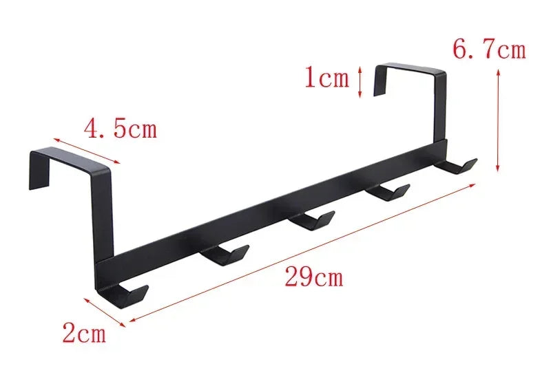 5 Hook Over Door Hanger Clothes Bag Storage Rack No Drill Iron Black