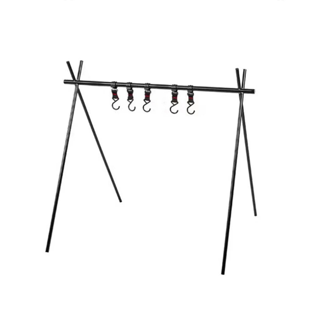 Portable Small Camping Hanging Rack Foldable Aluminum Alloy Cookware Storage Rack with Hooks for BBQ Hiking and Picnic