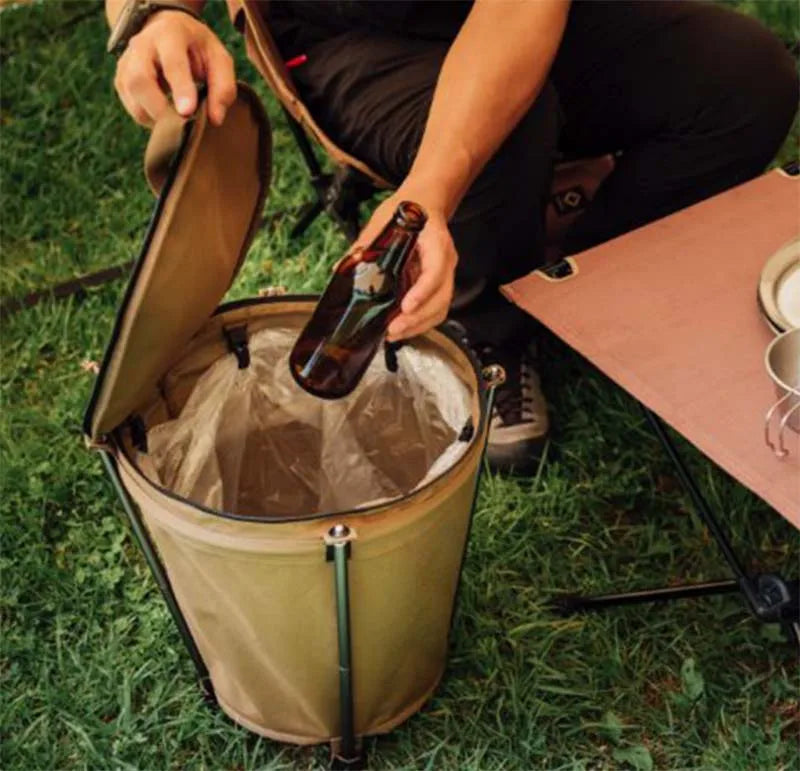 20L Portable Khaki Camping Trash Bin Collapsible Storage Container for Outdoor Use