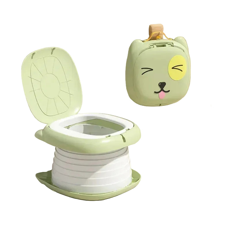 Portable Green Kids Folding Toilet Seat Potty Training Toilet with Lid for Travel Car Trips and Outdoor Use