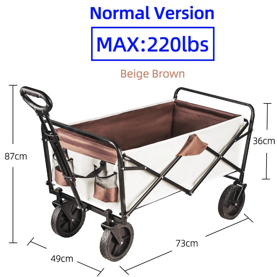 Foldable Utility Wagon Cart Large Capacity Outdoor Trolley for Beach Garden Camping