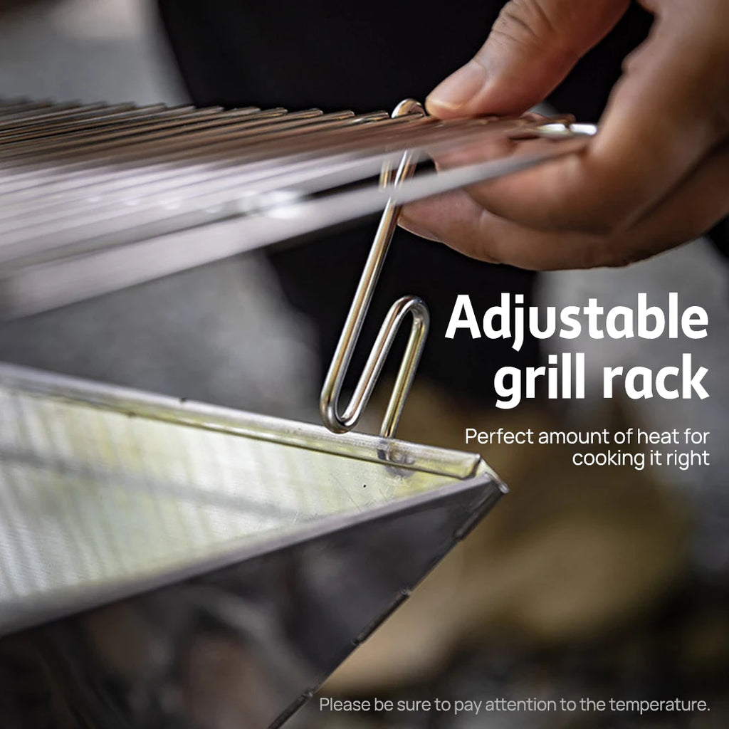 2-in-1 Portable Stainless Steel BBQ Grill and Fire Pit Foldable Outdoor Camping Cooker