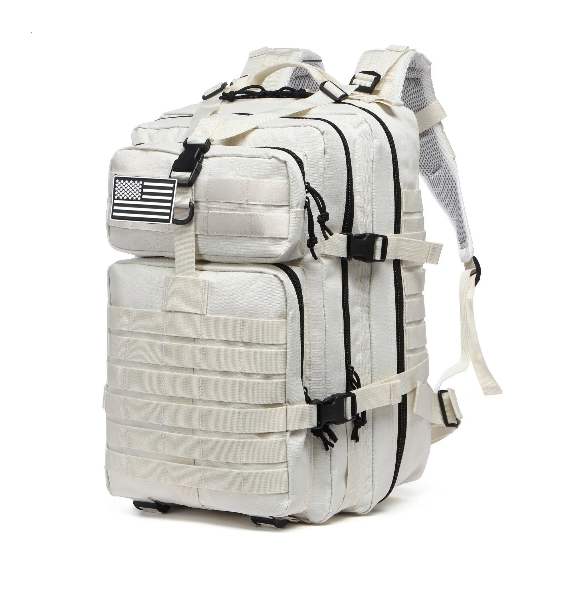 50L White Waterproof Tactical Backpack with Molle Webbing for Hiking Camping Trekking and Travel