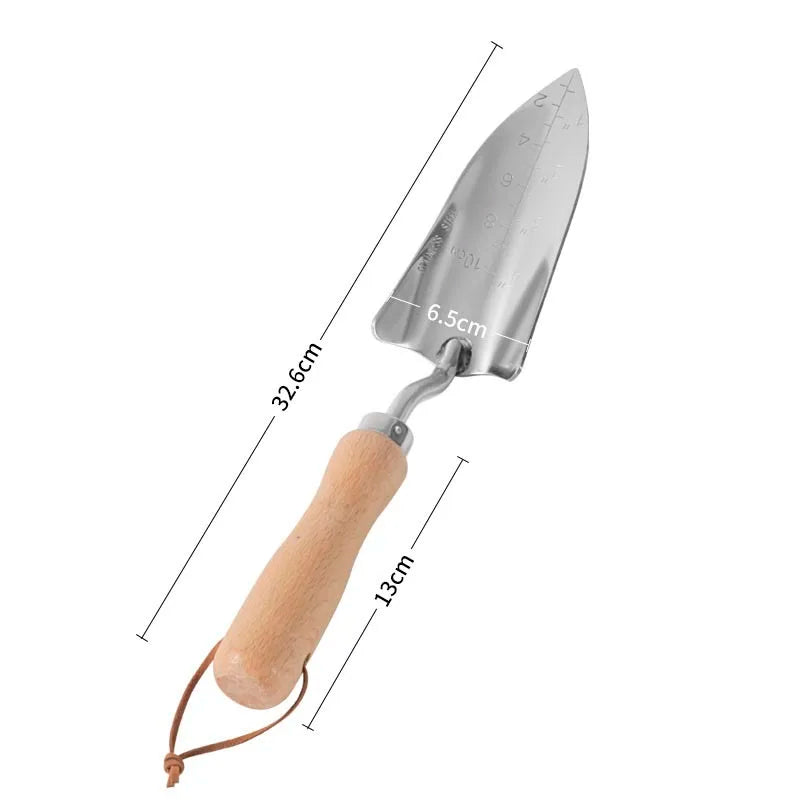 Garden Hand Sharp Shovel Heavy Duty Stainless Steel Wooden Handle Digging Tool for Planting and Weeding