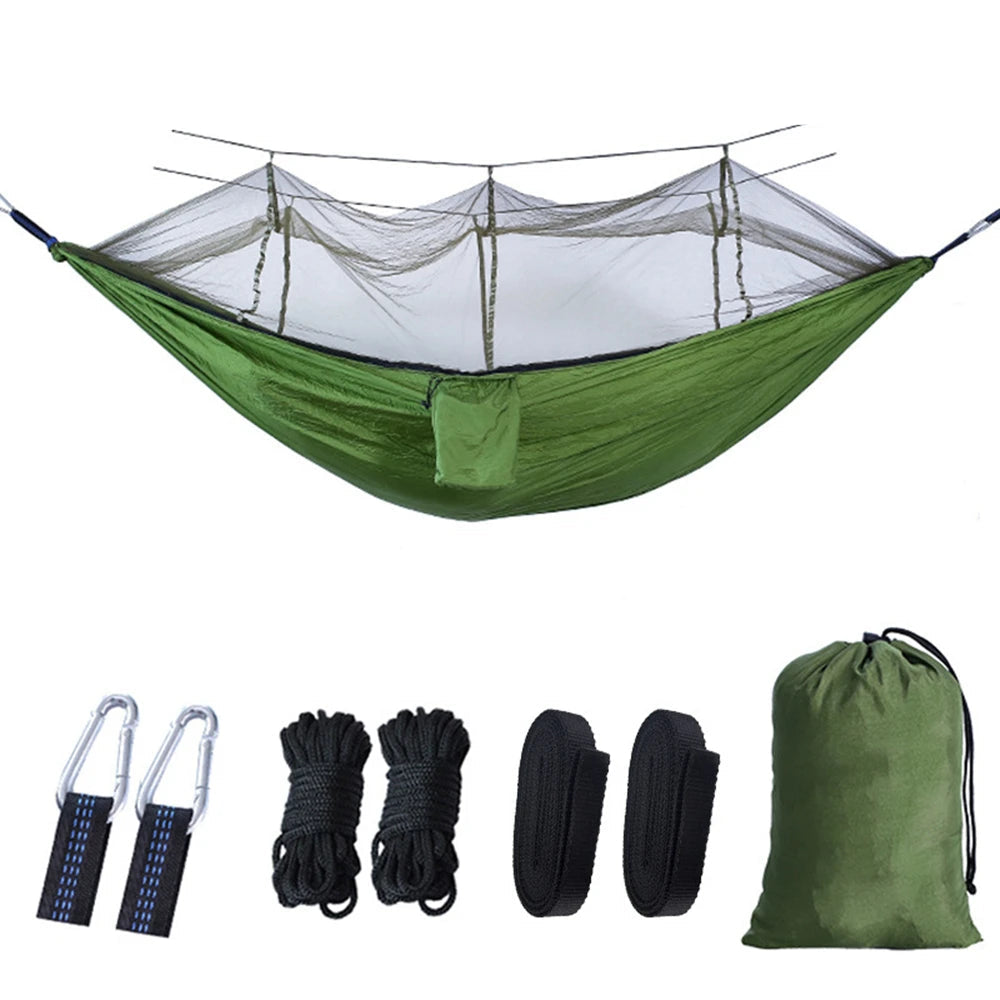 Portable Double Camping Hammock with Mosquito Net Light Army Green Outdoor Travel Hammock
