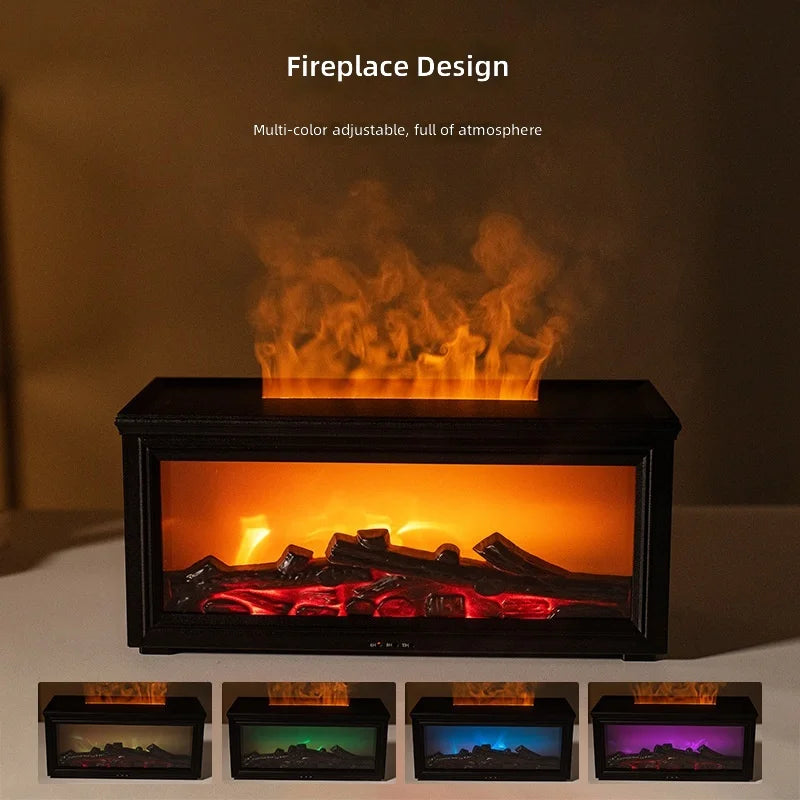 Fireplace Style Aromatherapy Diffuser Black Automatic Mist Humidifier with Flame Effect and Remote Control
