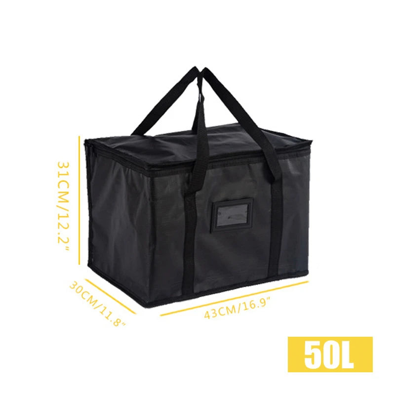 50L Insulated Food Delivery Bag Portable Thermal Cooler Carrier with Zipper Black