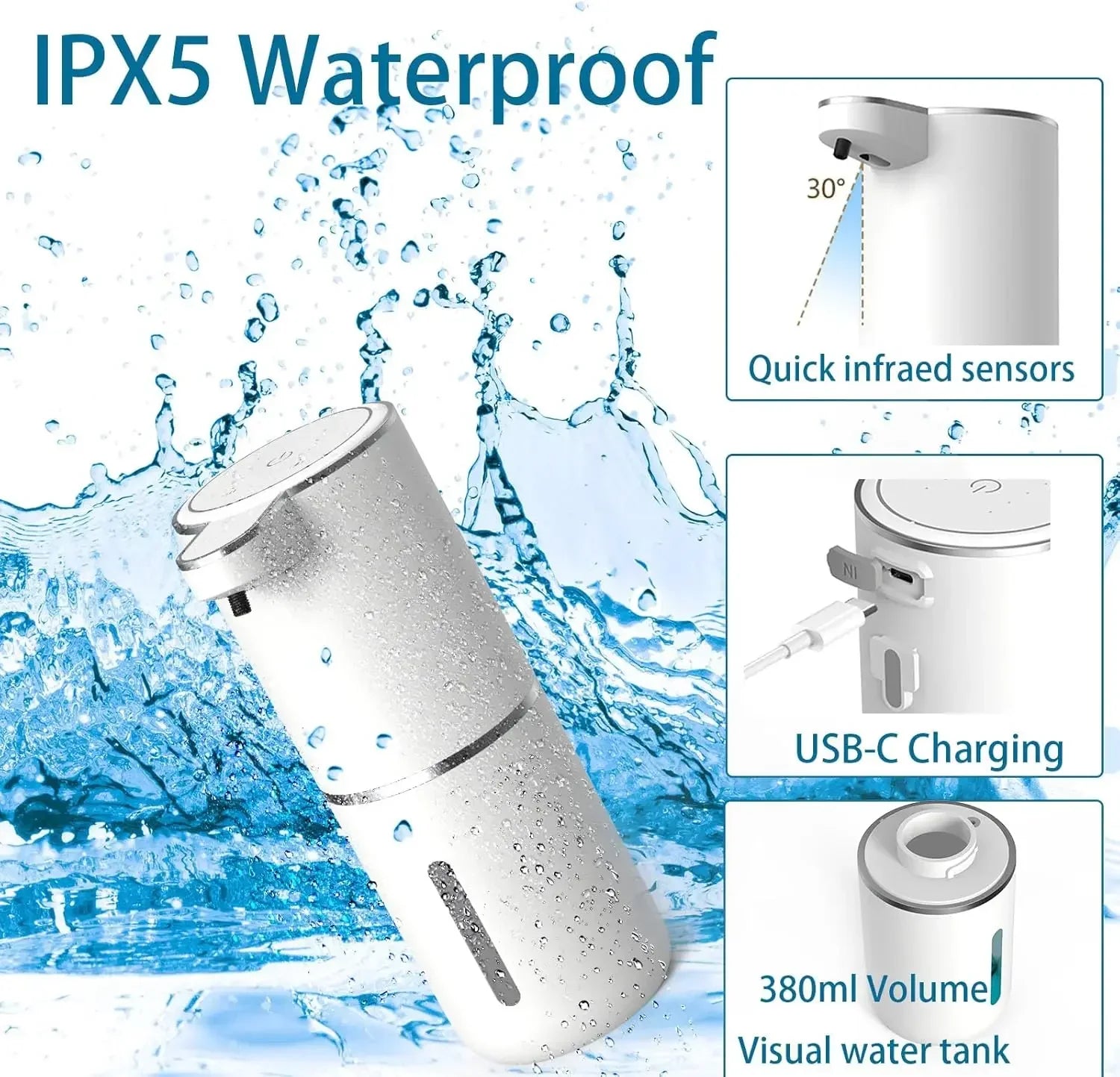 Automatic Liquid Soap Dispenser Touchless Infrared Sensor USB Rechargeable Countertop