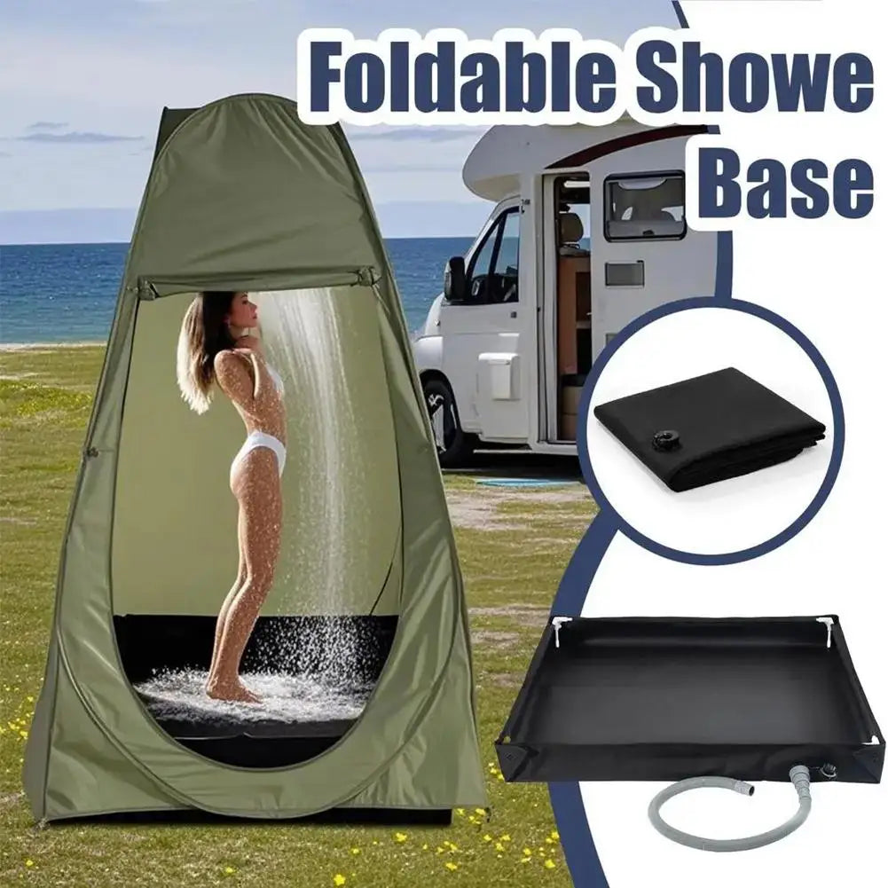 Portable Black Foldable Shower Pan with Drain Hose Outdoor Shower Base for Camping RV Beach and Pet Bathing