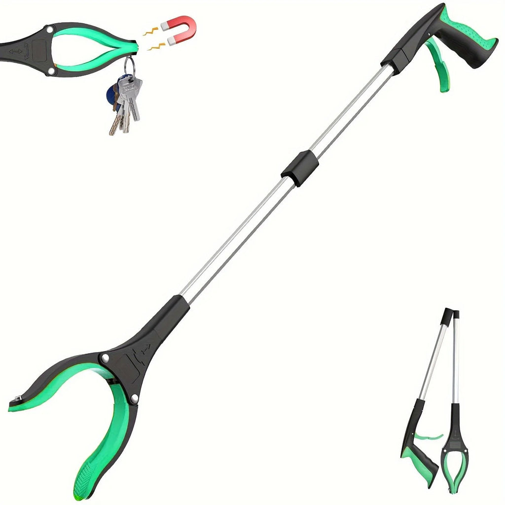 32 Inch Green Heavy Duty Garbage Grabber with 360° Rotating Clamp Foldable Reaching Tool