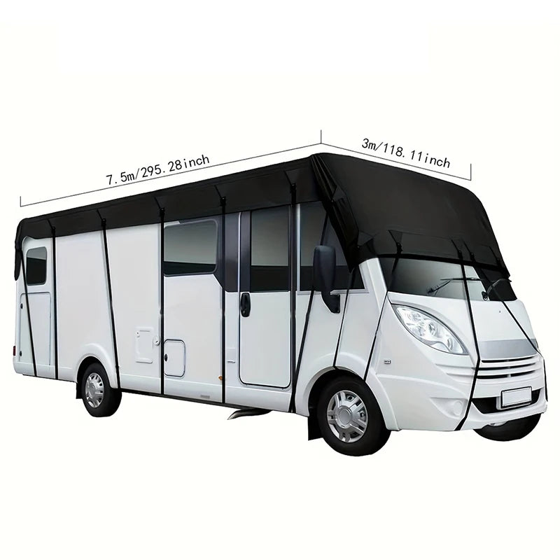 Portable 7.5 x 3m RV Roof Cover Waterproof Oxford Cloth Motorhome Roof Protector for Sun Rain Dust and Snow