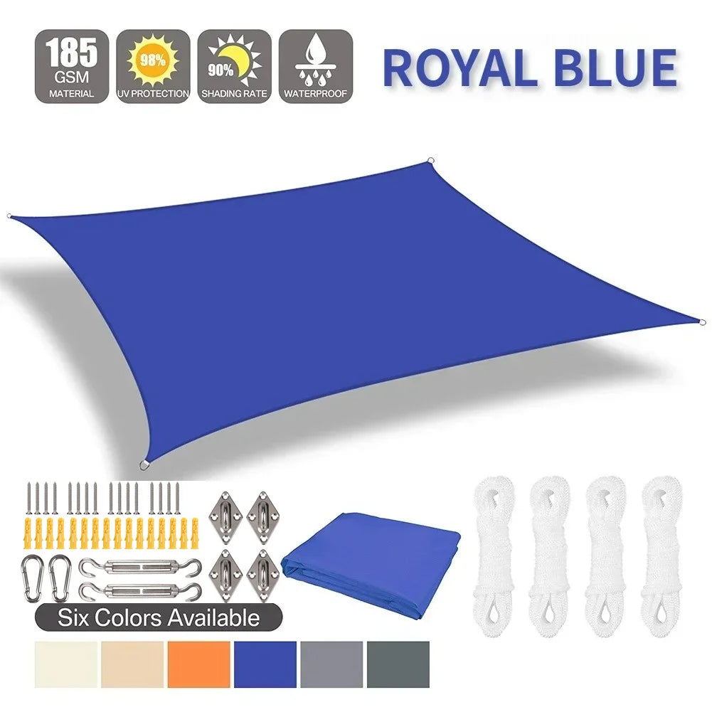 Waterproof Sun Shade Sail Royal Blue 3 × 4 m Rectangle Canopy with 24 Piece Mounting Hardware Kit