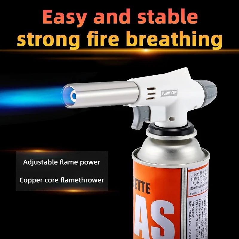 Portable Butane Gas Torch with Auto Ignition Adjustable Flame for BBQ Cooking Camping