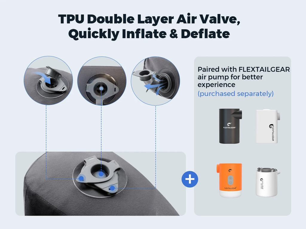 Inflatable Travel Pillow Gray Ergonomic Dual Support Lightweight Portable Pillow for Camping Travel and Home