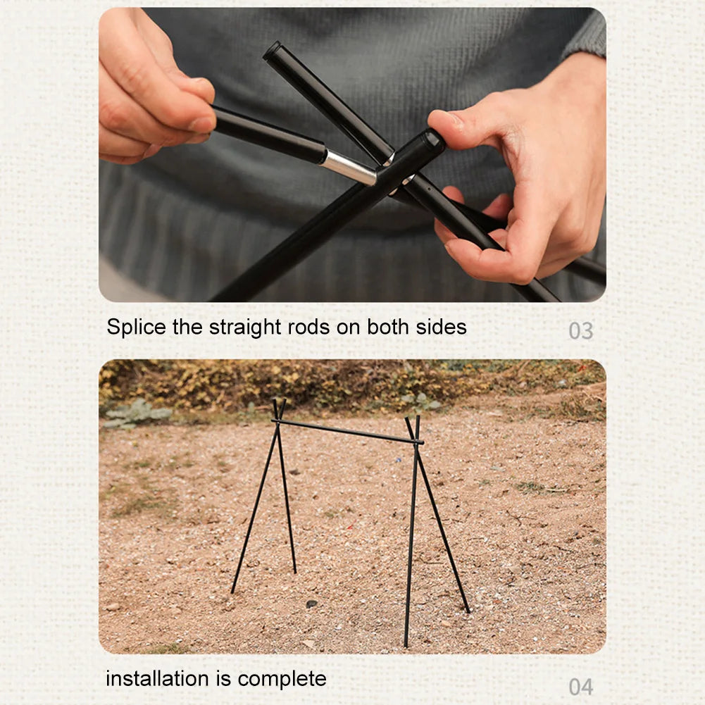 Portable Small Camping Hanging Rack Foldable Aluminum Alloy Cookware Storage Rack with Hooks for BBQ Hiking and Picnic