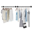 2 Pack Industrial Pipe Clothes Rack Wall Mounted Garment Rail with Hooks Black Metal