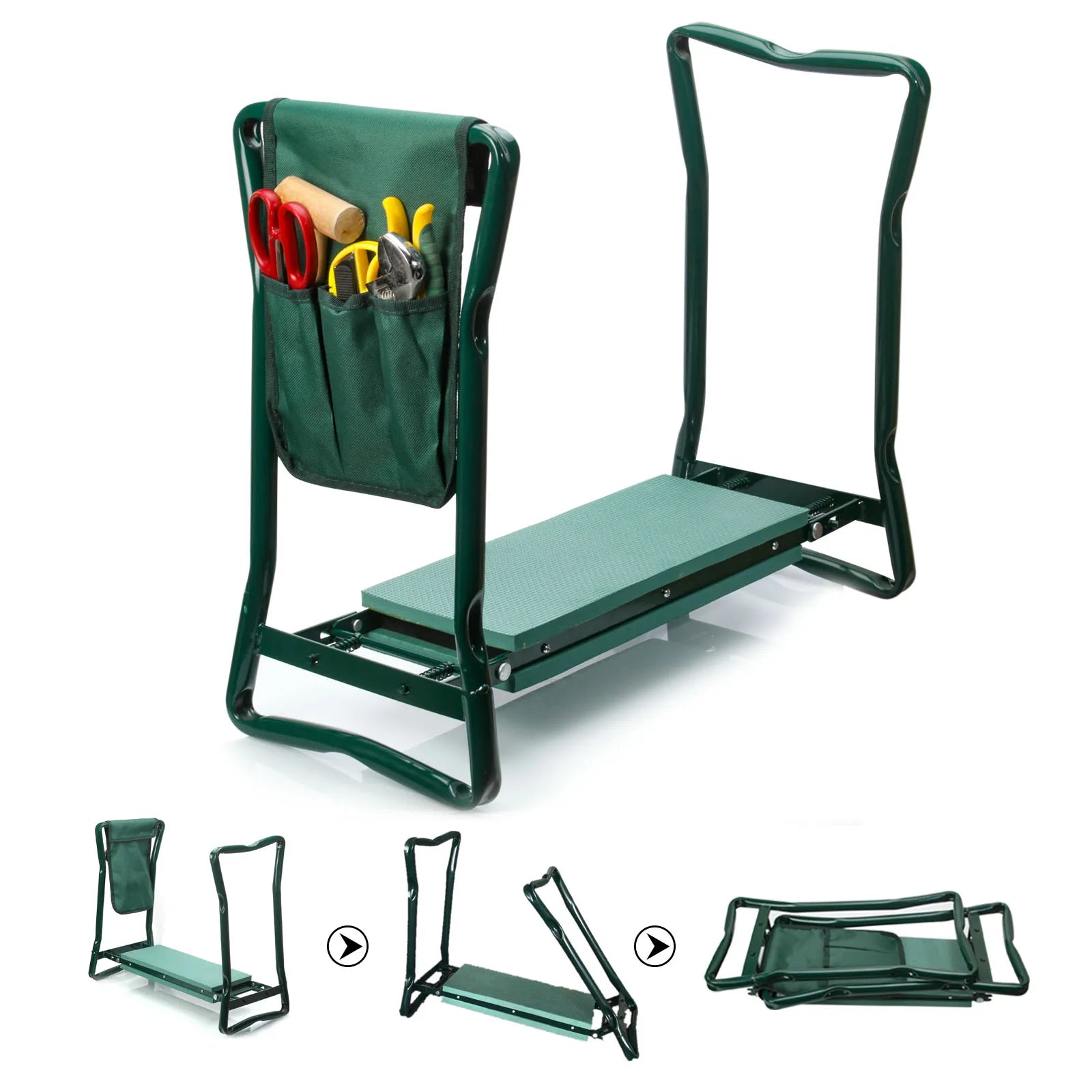 Foldable Garden Kneeler Seat with EVA Pad Steel Frame Gardening Bench