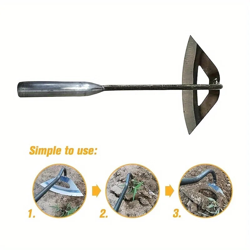 All Steel Hardened Hollow Hoe Hand Weeding Rake Garden Cultivator Tool Durable
