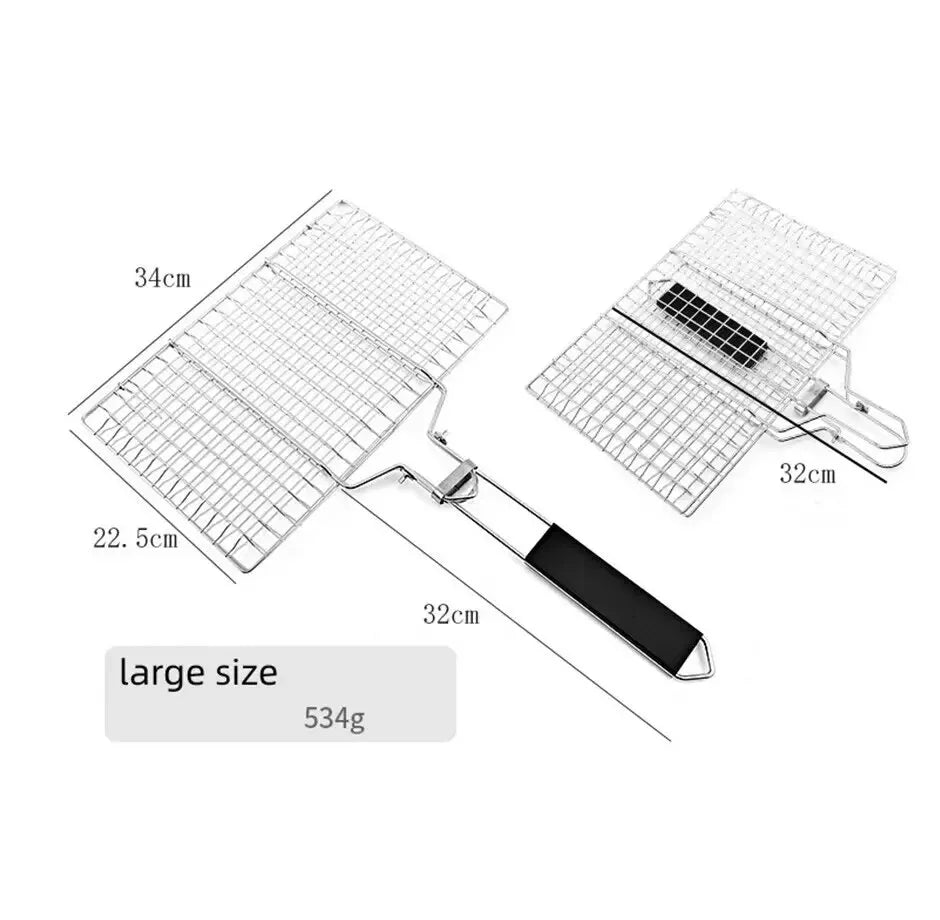 Stainless Steel BBQ Grill Basket with Foldable Handle for Meat Fish Vegetables