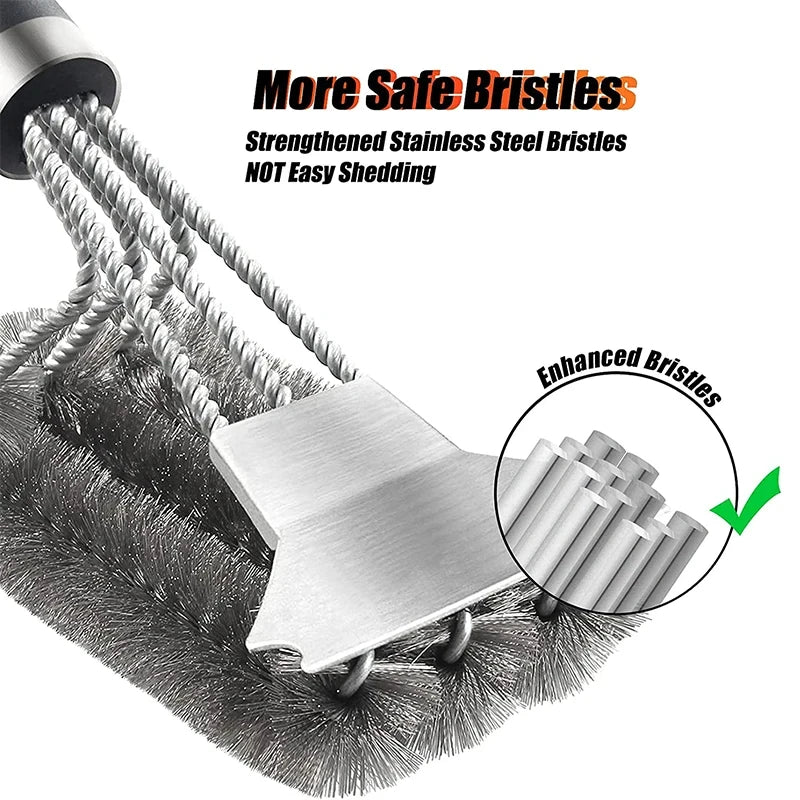 Stainless Steel Grill Cleaning Brush with Scraper and Deluxe Handle for BBQ