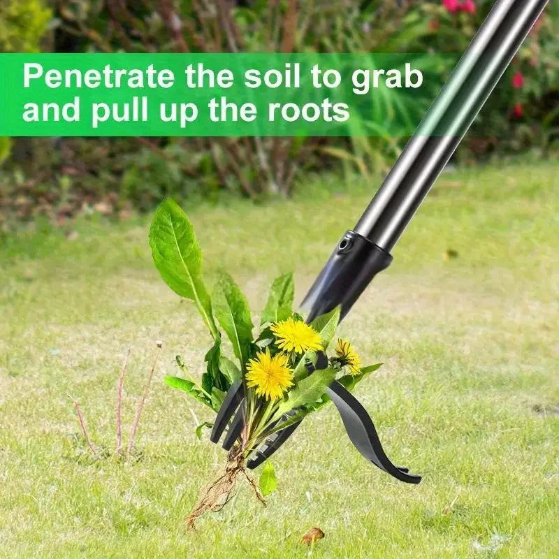 Heavy Duty Weed Puller with 4-Prong Claw Stainless Steel Root Removal Garden Tool