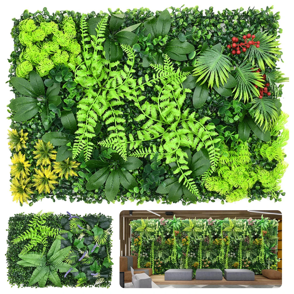 2 Piece Artificial Plant Wall Panels 40x60cm Green Hanging Grass Decor for Home Garden Fence