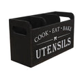 Wooden Utensil Holder Black 3 Compartment Kitchen Organizer with Drainage