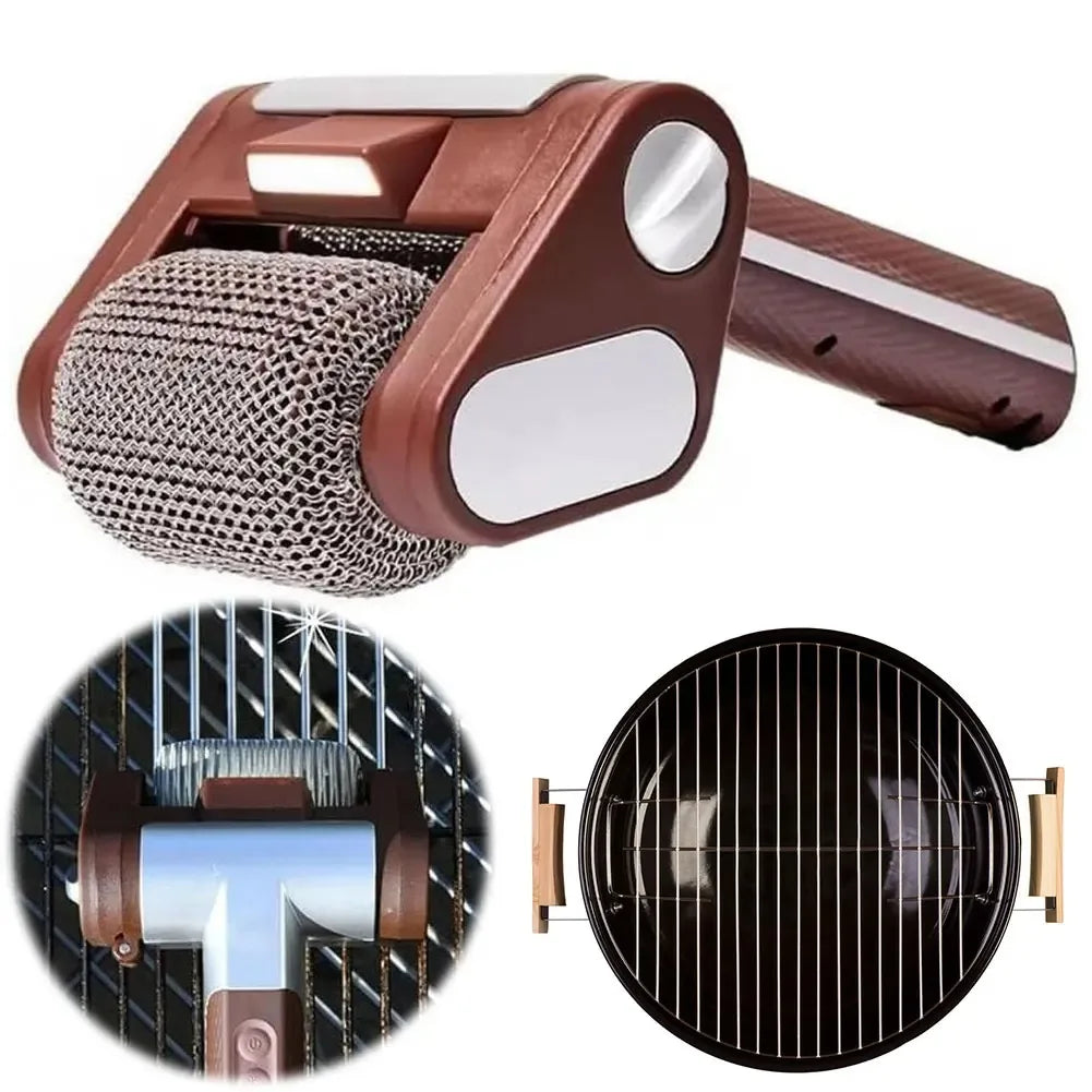 Rechargeable Electric Grill Cleaning Brush Stainless Steel Roller BBQ Scrubber Brown
