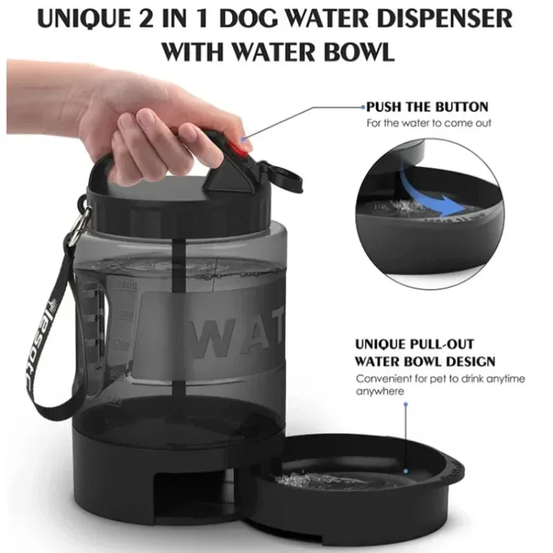 2200ml Portable Dog Water Bottle with Foldable Drinking Bowl Large Capacity Travel Water Dispenser