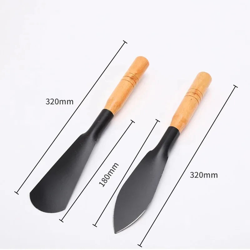 2 Piece Multifunctional Garden Shovel Manganese Steel Weeding Hoe Digging Tool with Wooden Handle
