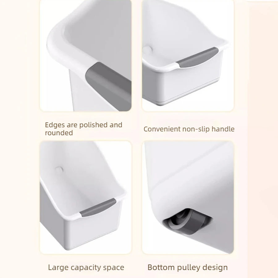 3 Piece Small Under Sink Organizer with Wheels Pull-Out Storage Bins White Kitchen Cabinet Organizer