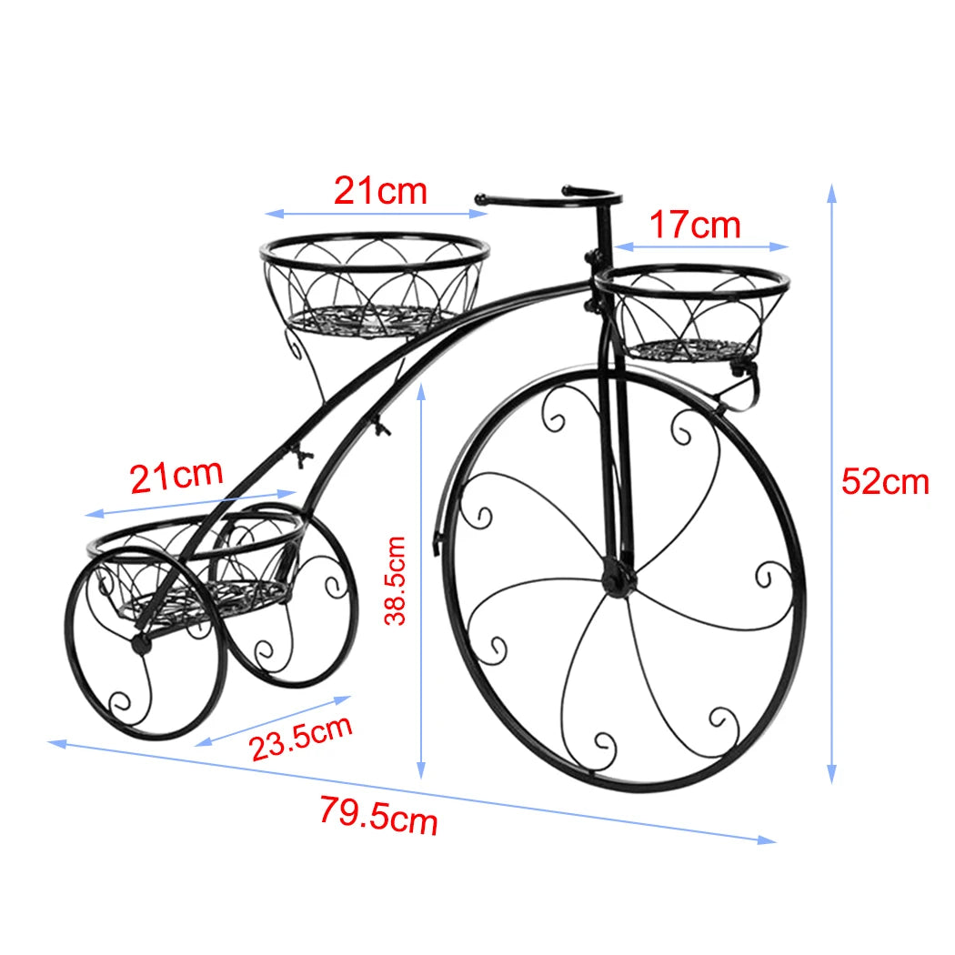 3 Tier Bicycle Plant Stand Wrought Iron Tricycle Flower Pot Holder Indoor Outdoor Black