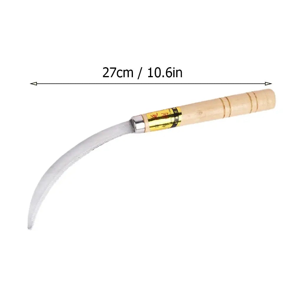 Natural Wood Garden Weeding Sickle Stainless Steel Hand Tool for Gardening and Harvesting