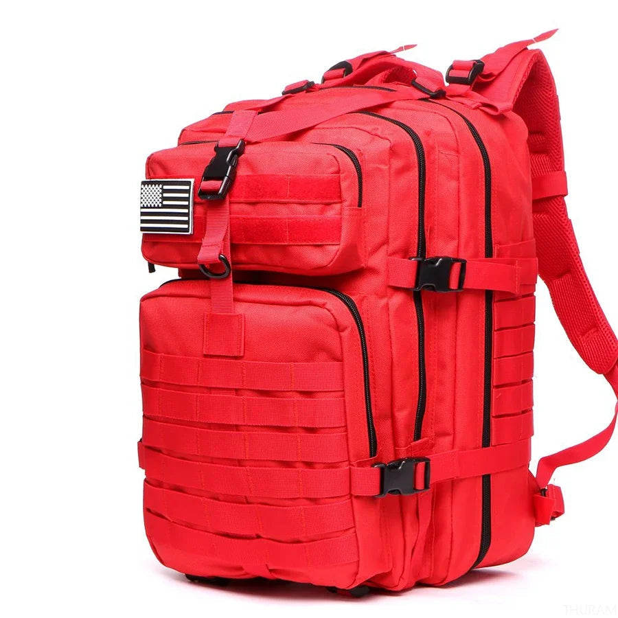 50L Red Waterproof Tactical Backpack with Molle Webbing for Hiking Camping Trekking and Travel