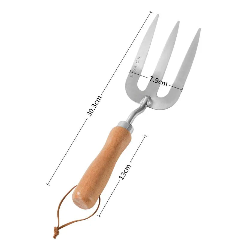 Garden Hand Fork Shovel Heavy Duty Stainless Steel Wooden Handle Cultivating Tool for Planting and Weeding