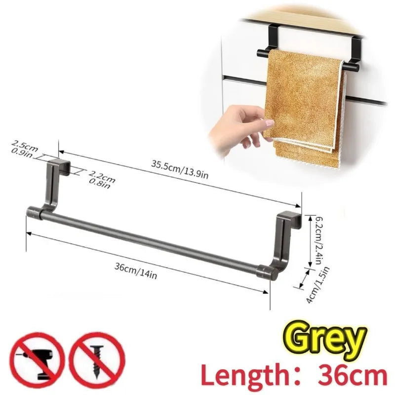 36CM Gray Over Cabinet Towel Rack Stainless Steel Dishcloth Holder Hanging Rack