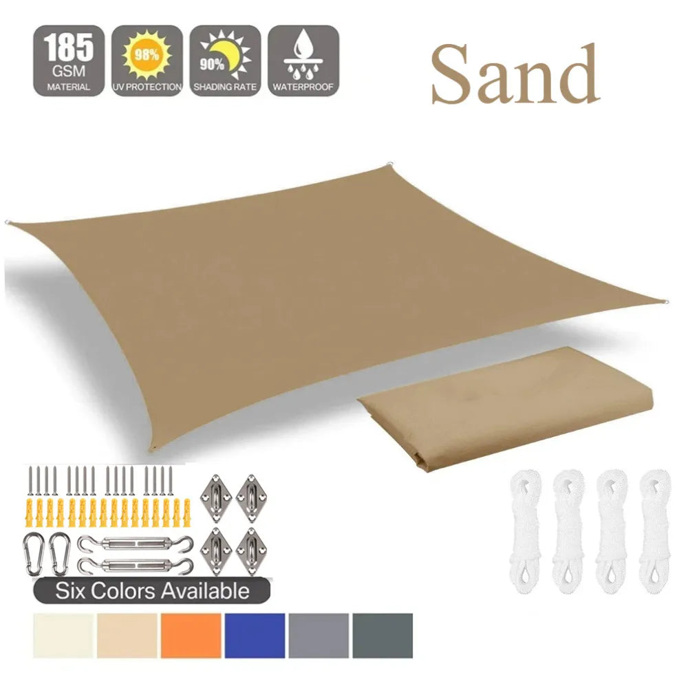 Waterproof Sun Shade Sail Sand 3 × 4 m Rectangle Canopy with 24 Piece Mounting Hardware Kit
