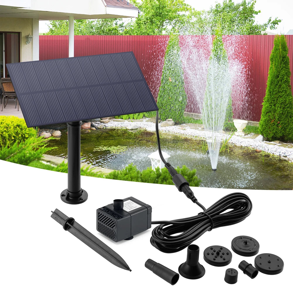 Solar Fountain Pump Kit 5V Garden Water Pump with Panel and 8 Nozzles