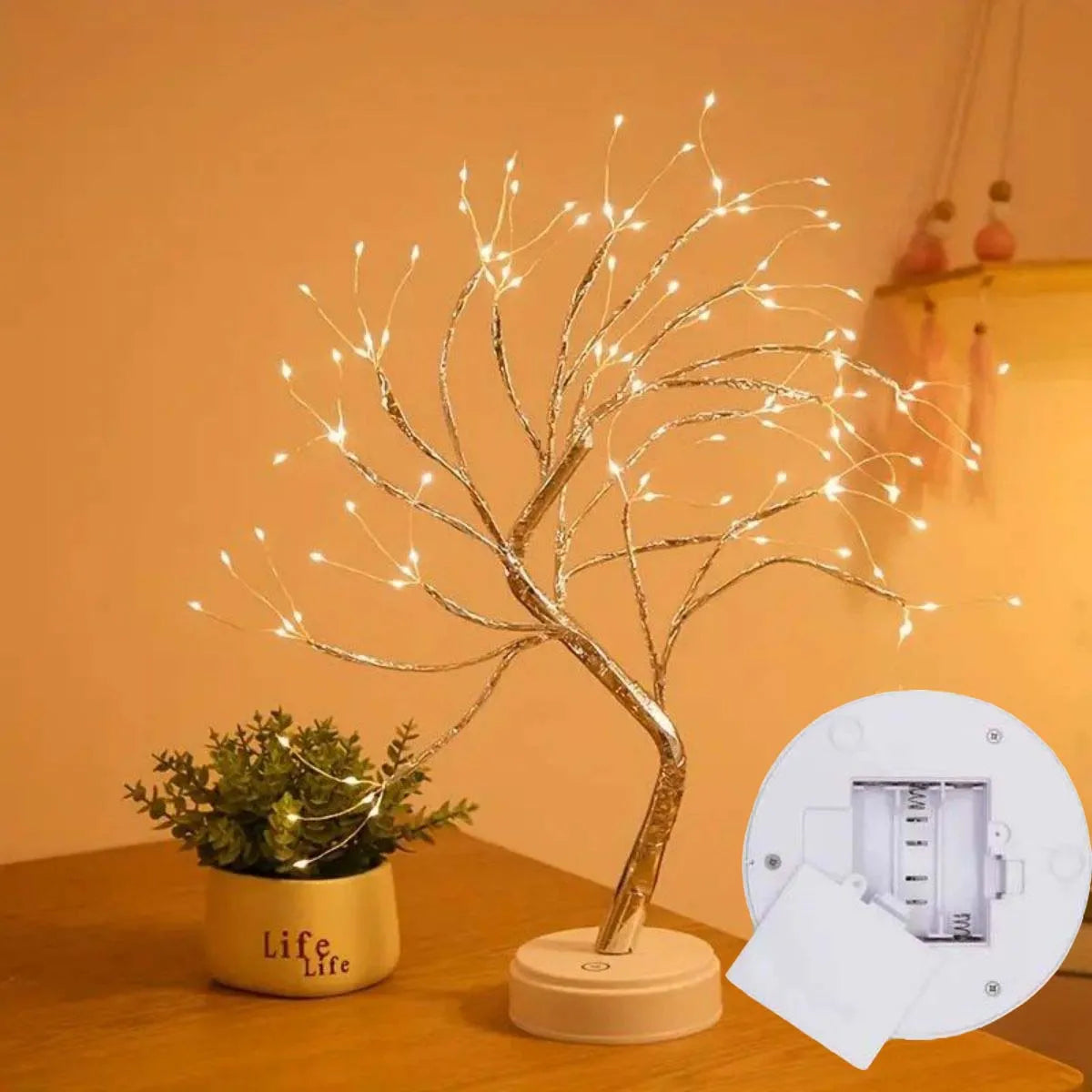 108 LED Tree Lights Warm White USB or Battery Operated Decorative Table Lamp for Home Party and Holiday Decor