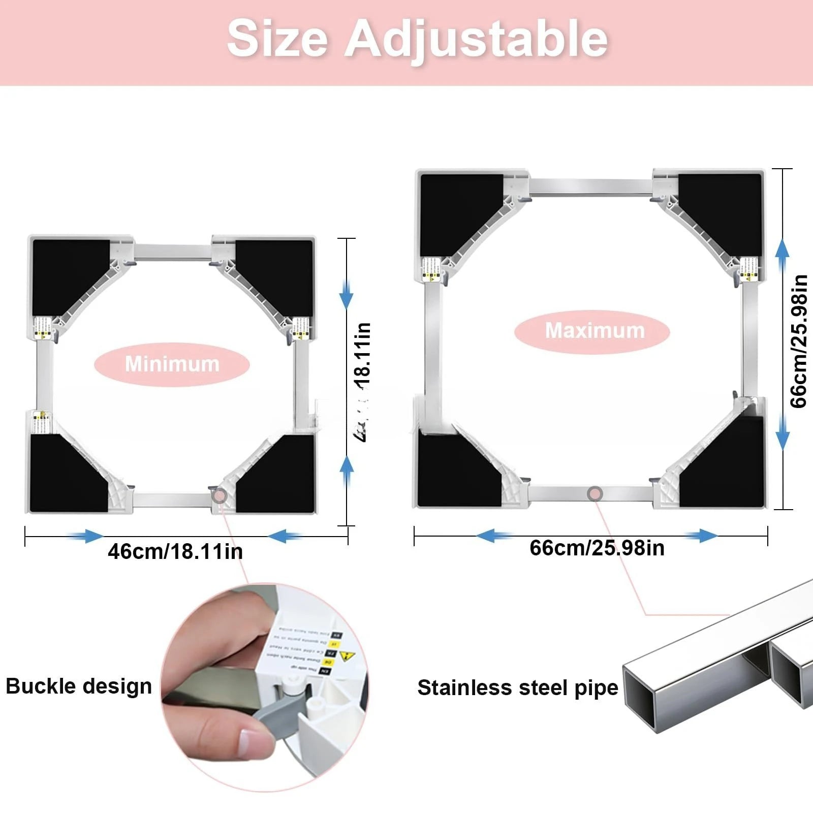 Adjustable Washer Dryer Stacking Rack Heavy Duty Aluminum Alloy Anti Slip Support Frame