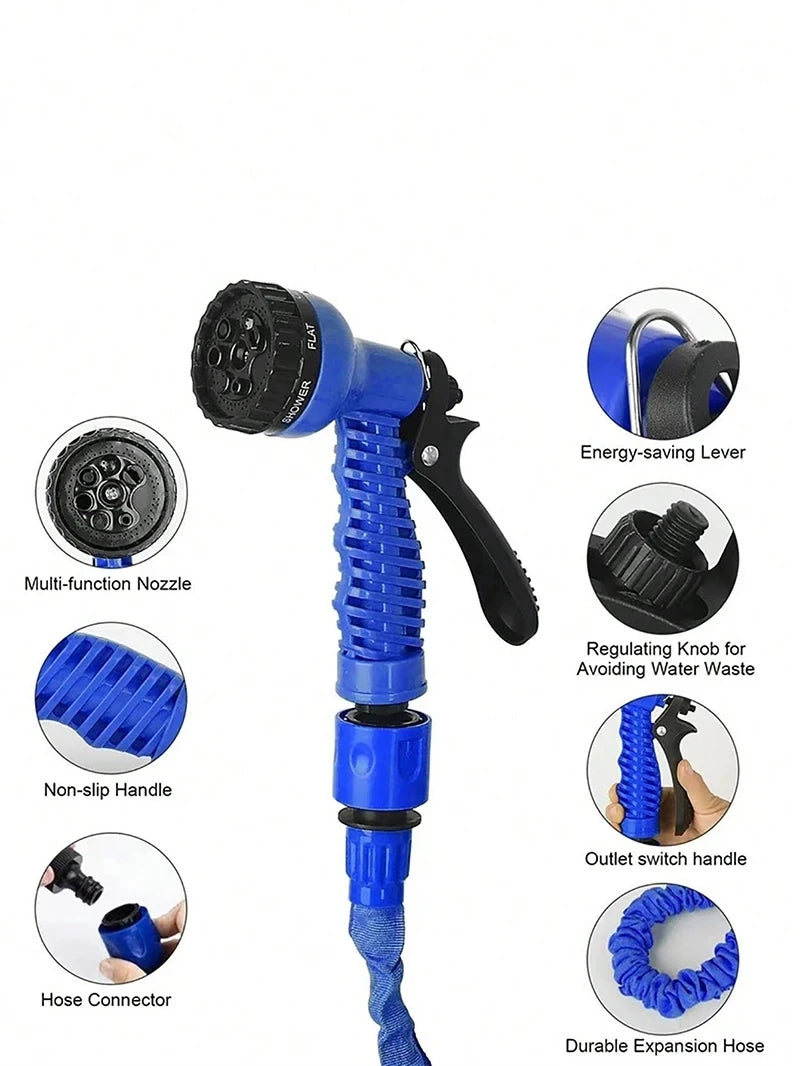 100FT Expandable Magic Garden Hose Blue High Pressure Water Hose with 7 Spray Functions and Spray Gun