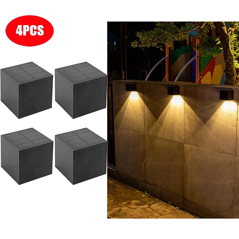 4 Piece Solar Powered LED Wall Light IP65 Waterproof Outdoor Garden Fence Lamp