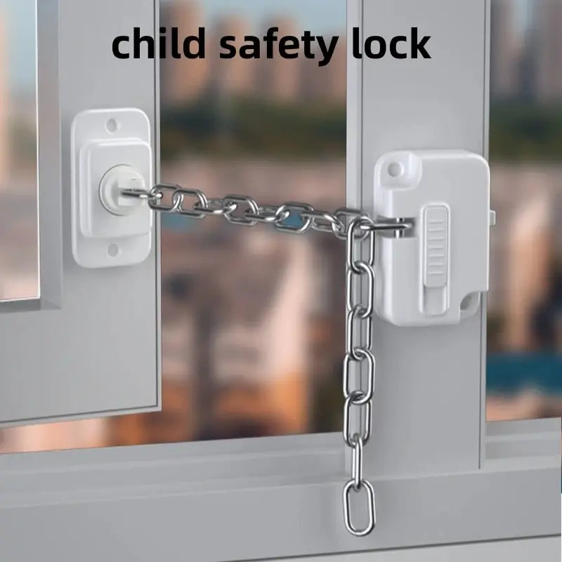 Adjustable Window and Door Restrictor Lock with Chain for Cabinets Refrigerators and Home Use