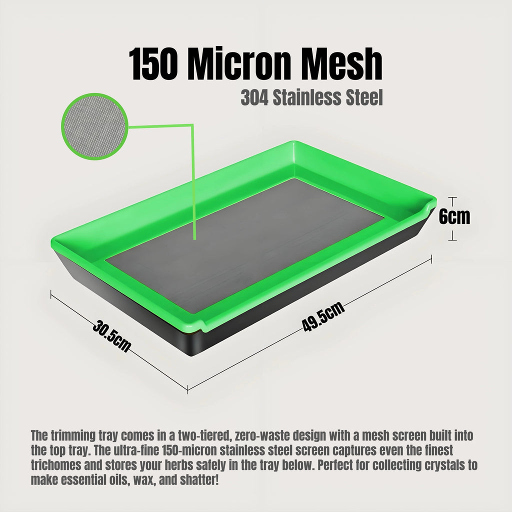 Trim Tray Kit Green with 150 Micron Screen Harvest Bin Scissors Brush and Magnifying Card 12 x 20 Inch