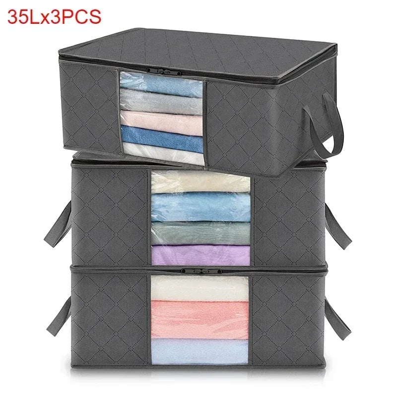 3 Piece 35L Foldable Storage Bag Clothes Blanket Organizer 50x35x20cm with Handle
